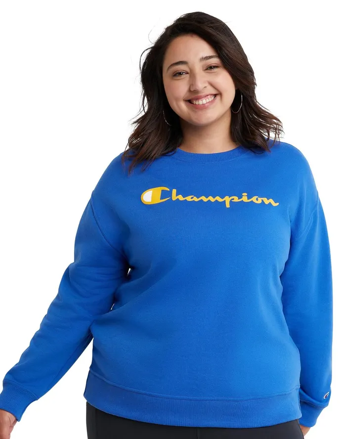 Powerblend Crewneck Sweatshirt Script Logo Plus Size Deep Dazzling Blue Women Champion Hoodies and Sweatshirts Powerblend Crewneck Sweatshirt Script Logo Plus Size Deep Dazzling Blue Women Champion Hoodies and Sweatshirts