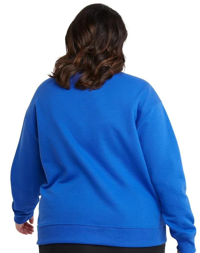Powerblend Crewneck Sweatshirt Script Logo Plus Size Deep Dazzling Blue Women Champion Hoodies and Sweatshirts
