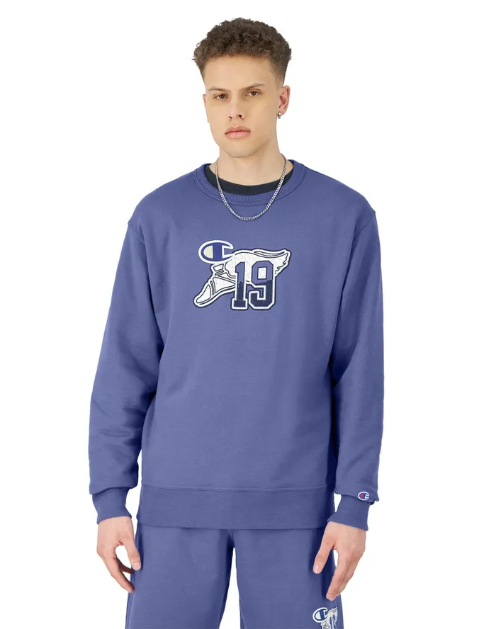 Powerblend Crewneck Sweatshirt Winged Foot Patch Logo Stone Crush Blue Men Champion Hoodies and Sweatshirts Powerblend Crewneck Sweatshirt Winged Foot Patch Logo Stone Crush Blue Men Champion Hoodies and Sweatshirts