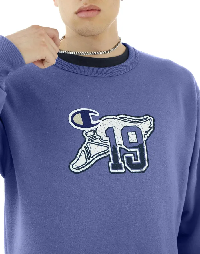 Powerblend Crewneck Sweatshirt Winged Foot Patch Logo Stone Crush Blue Men Champion Hoodies and Sweatshirts