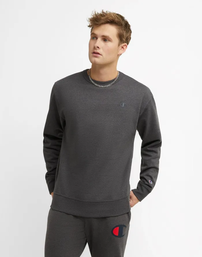 Powerblend Fleece Crew C Logo Granite Heather Men Champion Hoodies and Sweatshirts