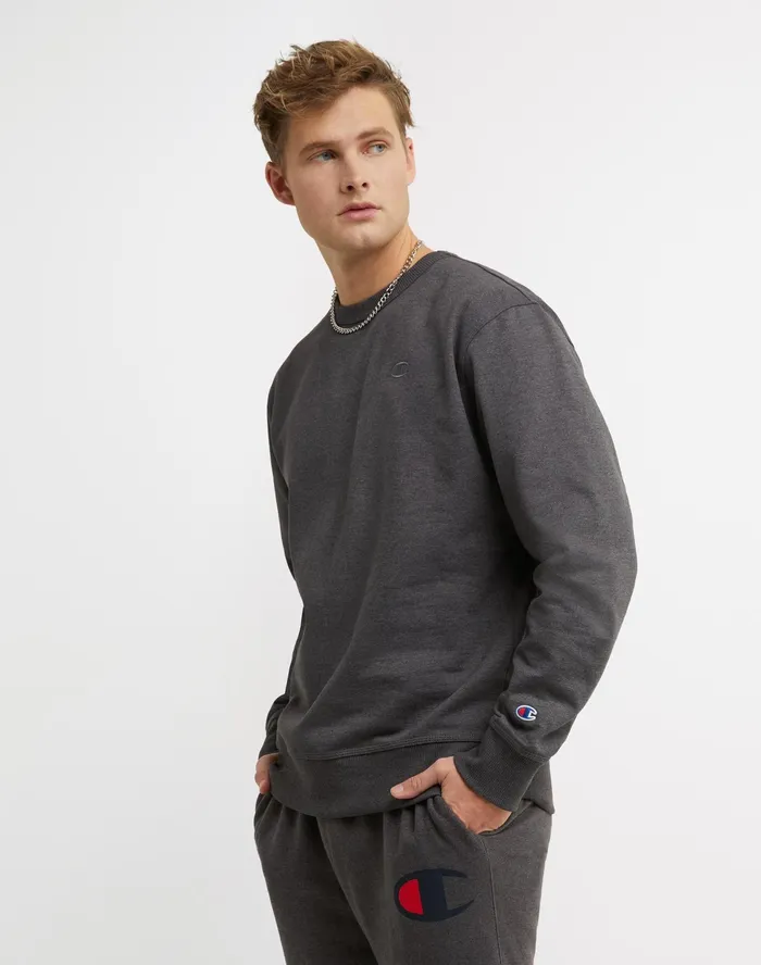 Powerblend Fleece Crew C Logo Granite Heather Men Champion Hoodies and Sweatshirts