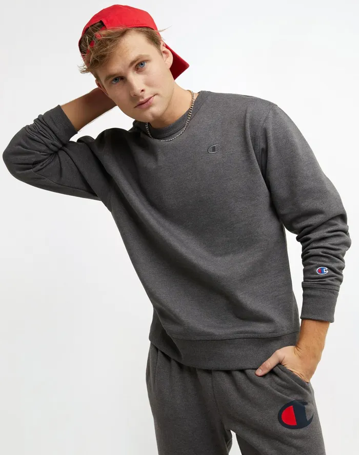 Powerblend Fleece Crew C Logo Granite Heather Men Champion Hoodies and Sweatshirts