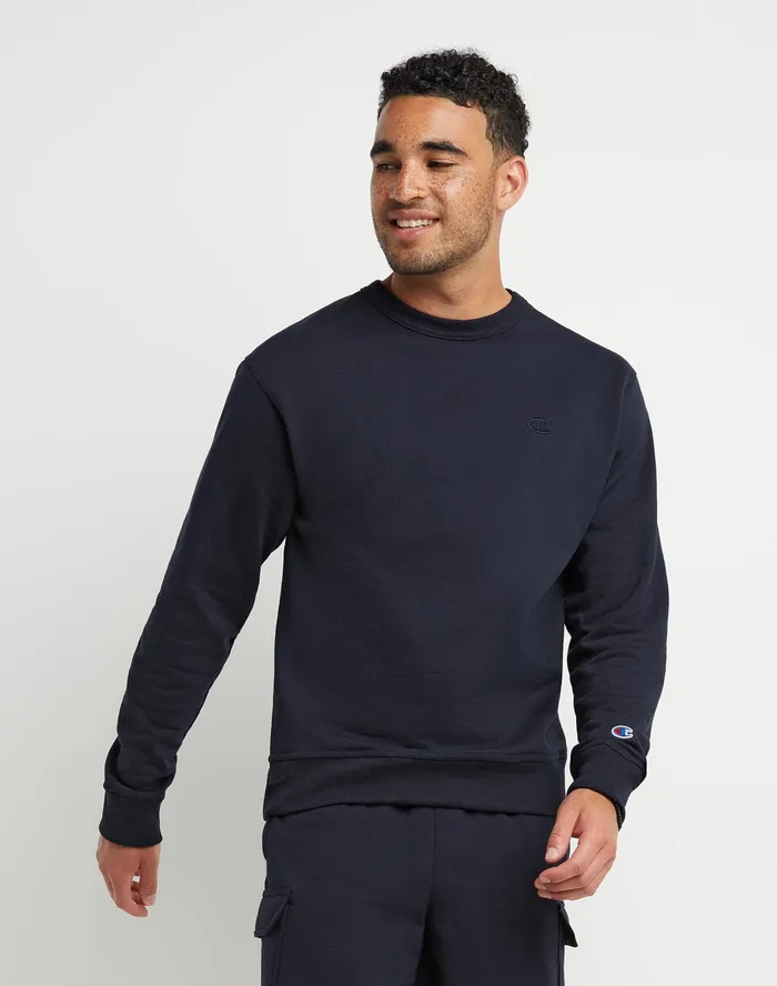 Powerblend Fleece Crew C Logo Navy Men Champion Hoodies and Sweatshirts