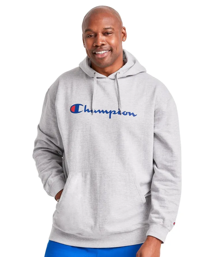 Powerblend Fleece Hoodie Script Logo Big and Tall Oxford Grey Men Champion Hoodies and Sweatshirts Powerblend Fleece Hoodie Script Logo Big and Tall Oxford Grey Men Champion Hoodies and Sweatshirts