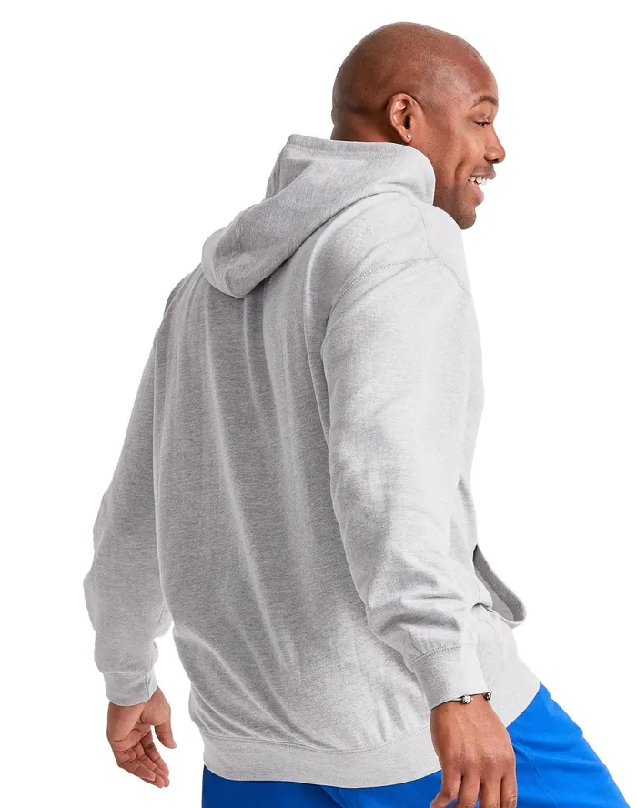 Powerblend Fleece Hoodie Script Logo Big and Tall Oxford Grey Men Champion Hoodies and Sweatshirts