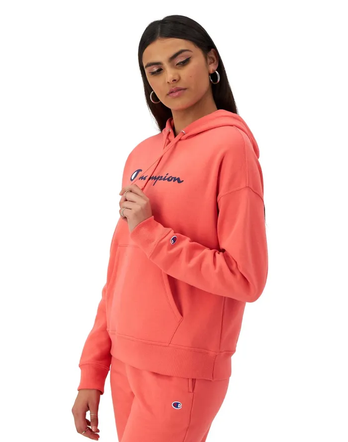 Powerblend Hoodie Script Logo High Tide Coral Women Champion Hoodies and Sweatshirts