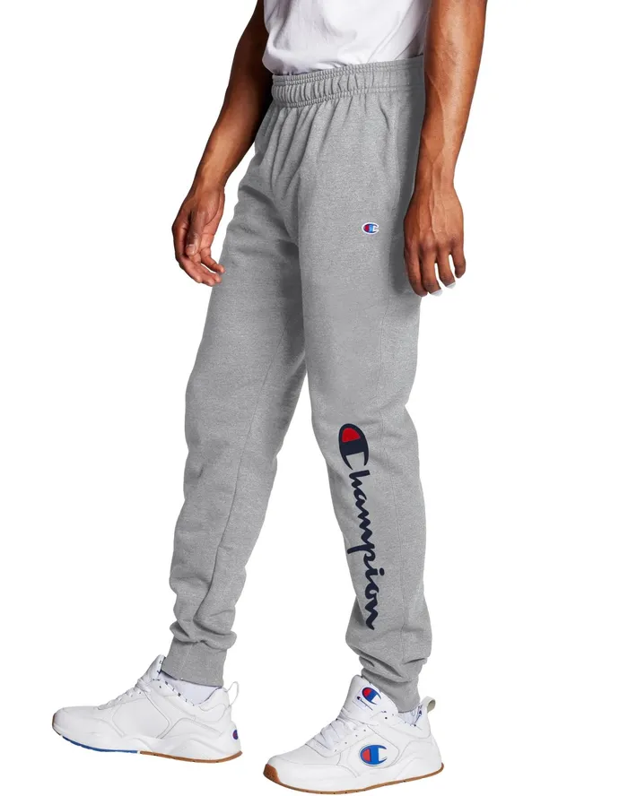 Powerblend Joggers Script Logo 31034 Oxford Grey Men Champion Pants and Joggers