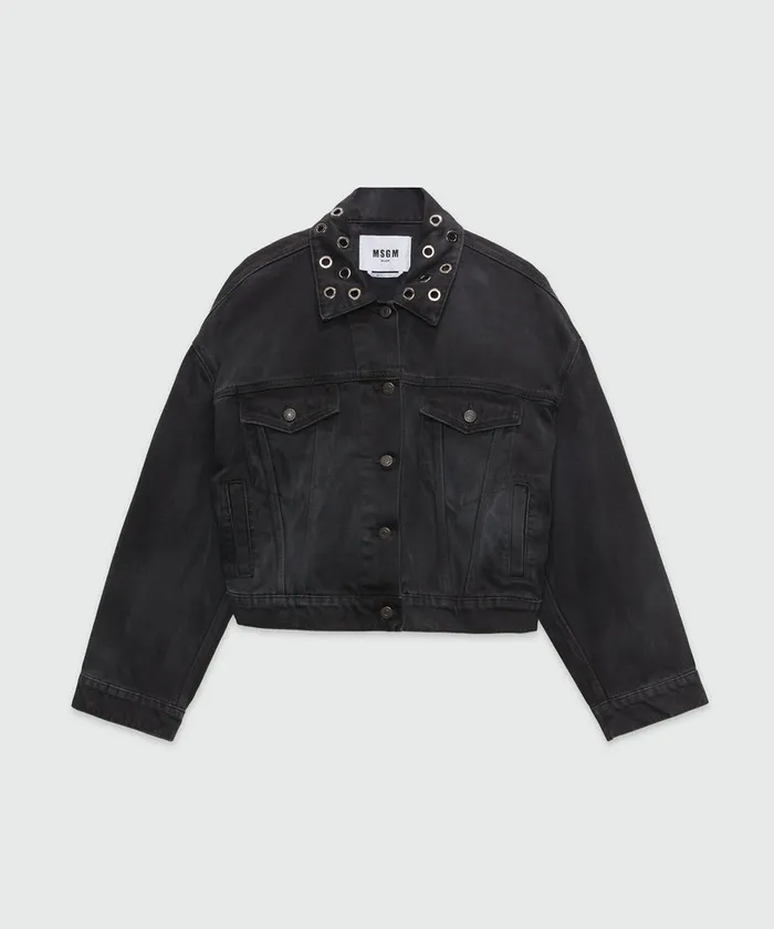 PreWashed Effect Denim Jacket With Studs Women MSGM Jackets And Coats