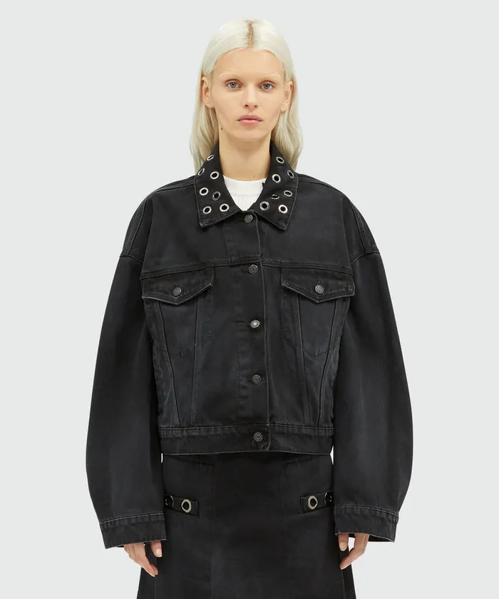 PreWashed Effect Denim Jacket With Studs Women MSGM Jackets And Coats