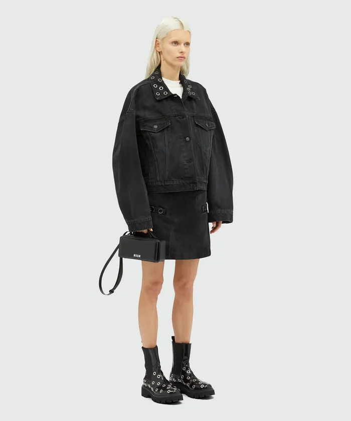 PreWashed Effect Denim Jacket With Studs Women MSGM Jackets And Coats