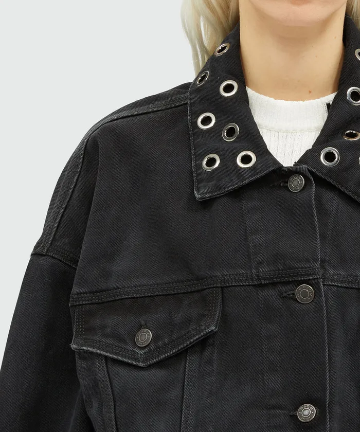PreWashed Effect Denim Jacket With Studs Women MSGM Jackets And Coats