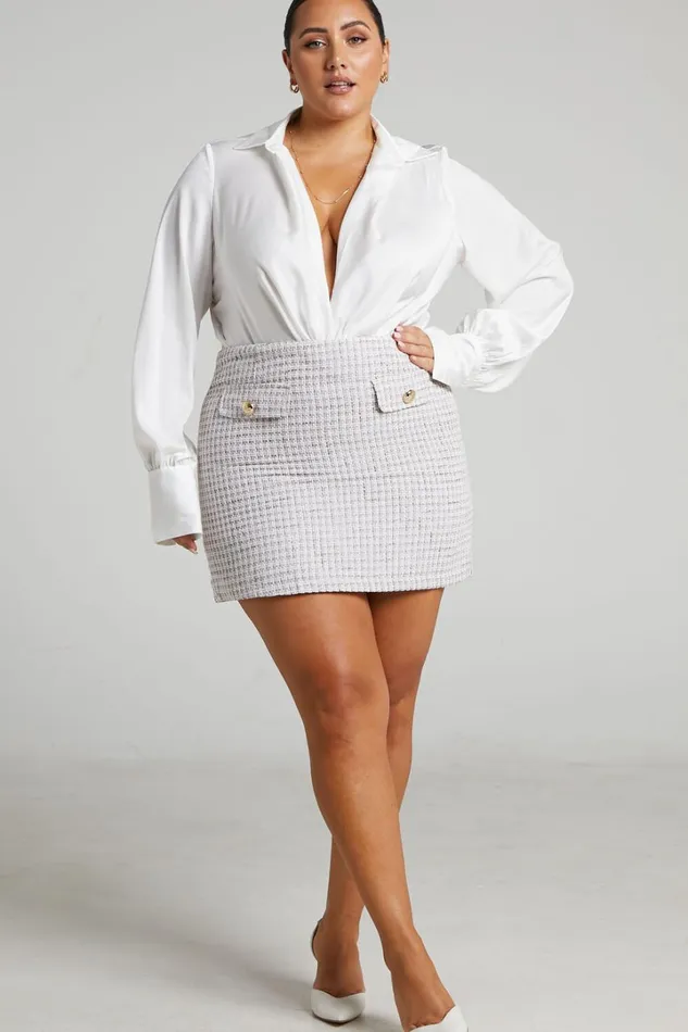 Prescy Mini Skirt 8211 Bouncle Double Pocket Front Tweed Skirt In Sand Women Showpo Curve Clothes
