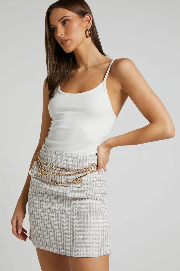 Prescy Mini Skirt 8211 Bouncle Double Pocket Front Tweed Skirt In Sand Women Showpo Curve Clothes