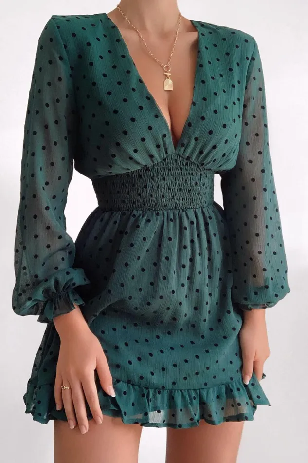 Pretty As You Long Sleeve Mini Dress In Emerald Spot Women Showpo Dresses