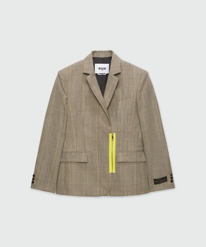 Prince Of Wales Wool Jacket With Yellow Zip Women MSGM Blazers