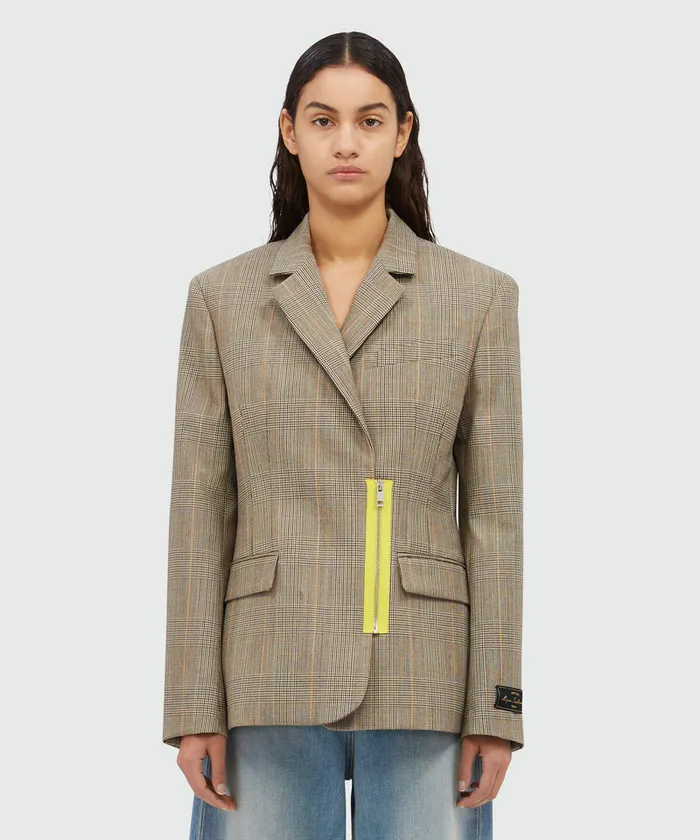 Prince Of Wales Wool Jacket With Yellow Zip Women MSGM Blazers
