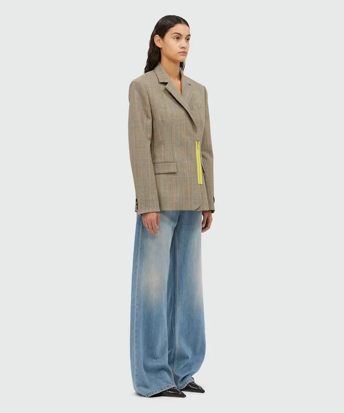 Prince Of Wales Wool Jacket With Yellow Zip Women MSGM Blazers