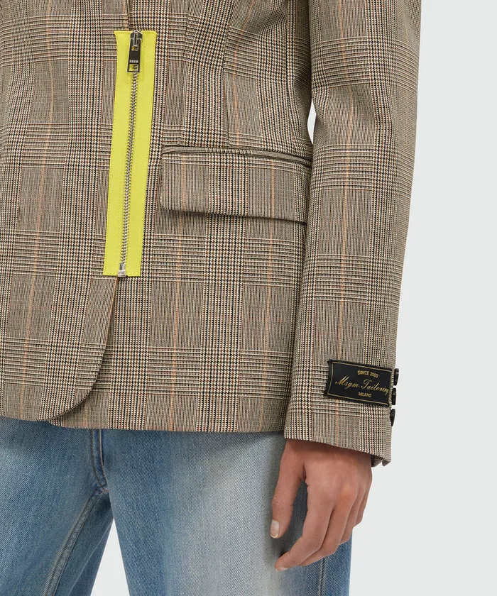 Prince Of Wales Wool Jacket With Yellow Zip Women MSGM Blazers