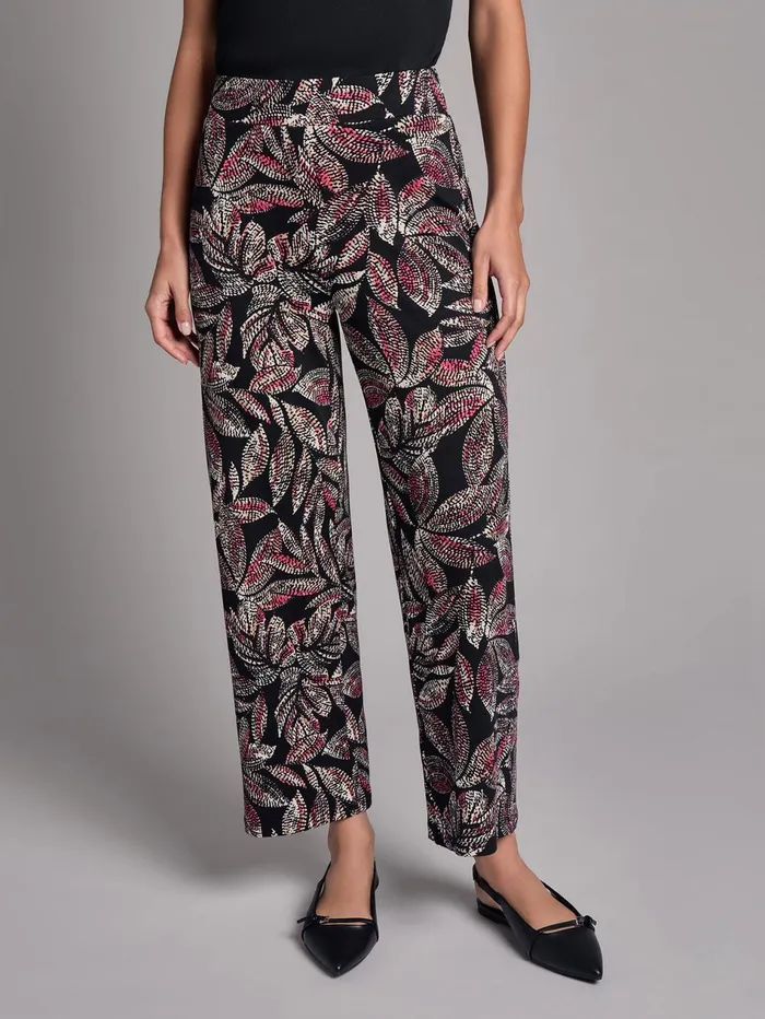 Print PullOn Crop Wide Leg Pants Moss Crepe Women Jones New York Pants and Skirts