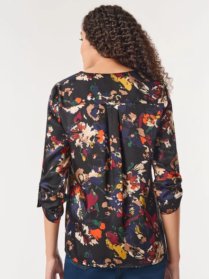 Printed ButtonFront Collarless Tunic Satin Twill Women Jones New York Tops and Blouses Printed ButtonFront Collarless Tunic Satin Twill Women Jones New York Tops and Blouses