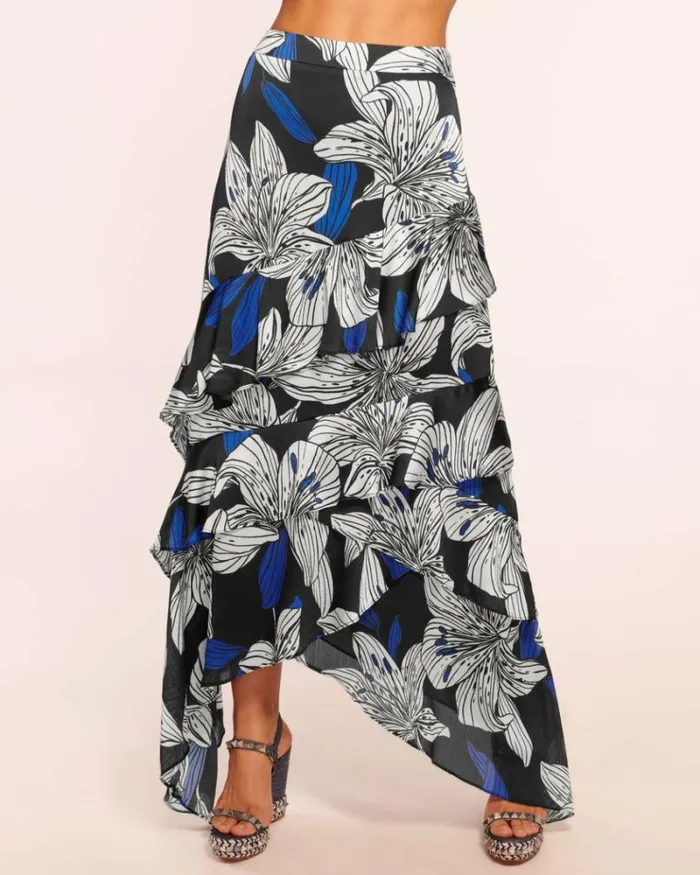 Ramy Brook Bottoms Women Elina Tiered Maxi Skirt Black Lily