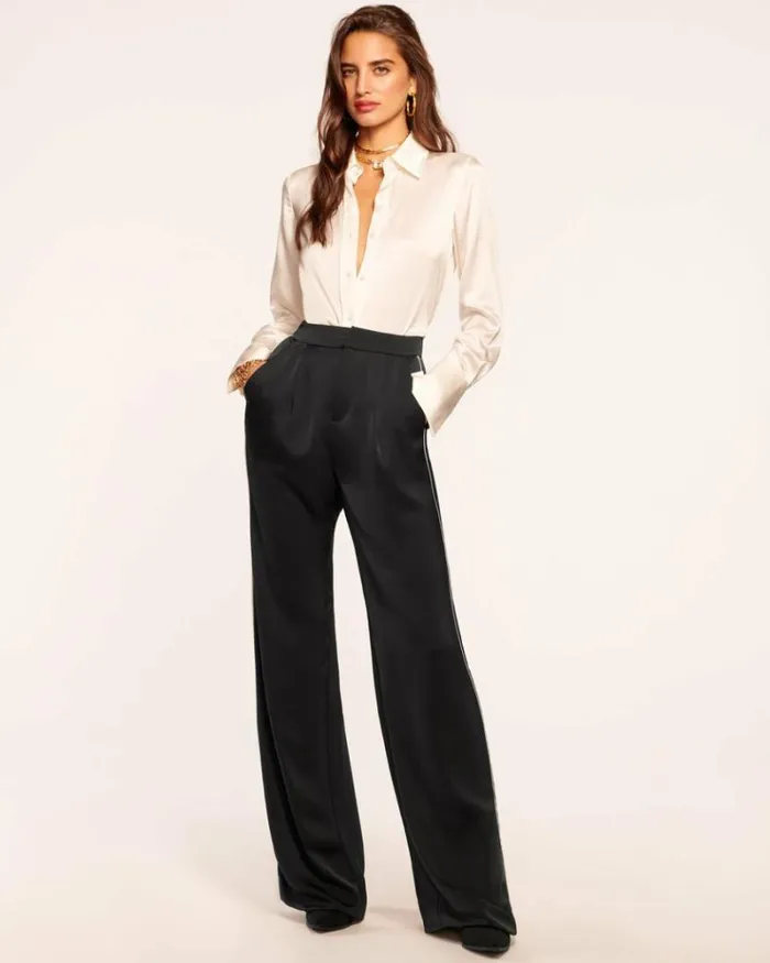 Ramy Brook Bottoms Women Lara Wide Leg Pant Black