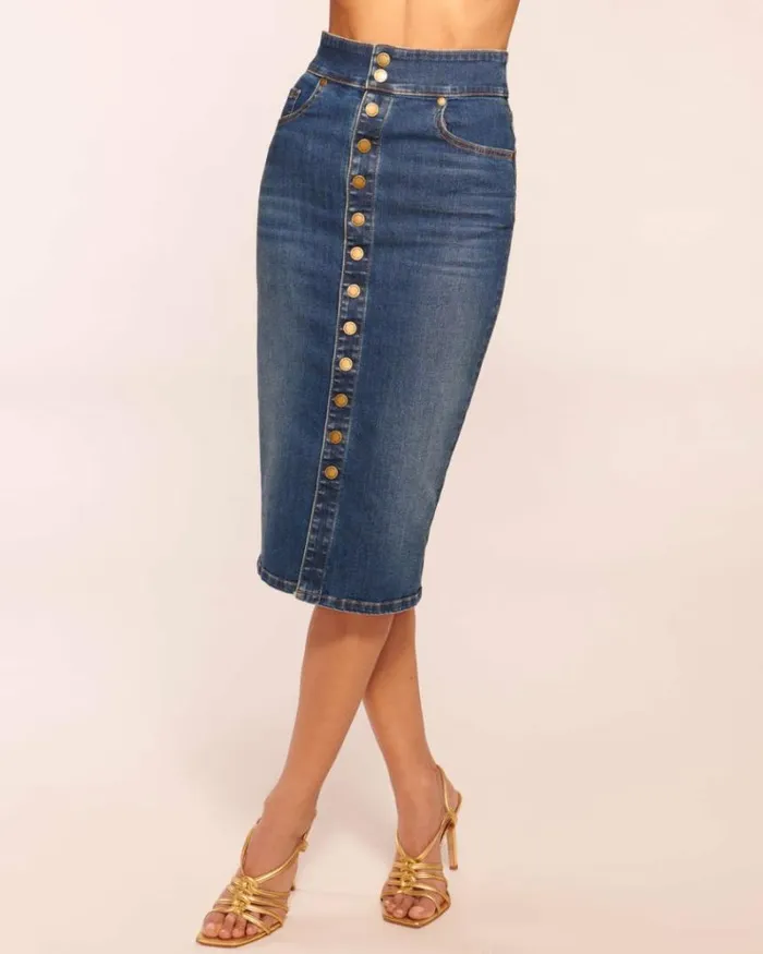 Ramy Brook Denim Women Karter High Waisted Denim Skirt Medium Wash