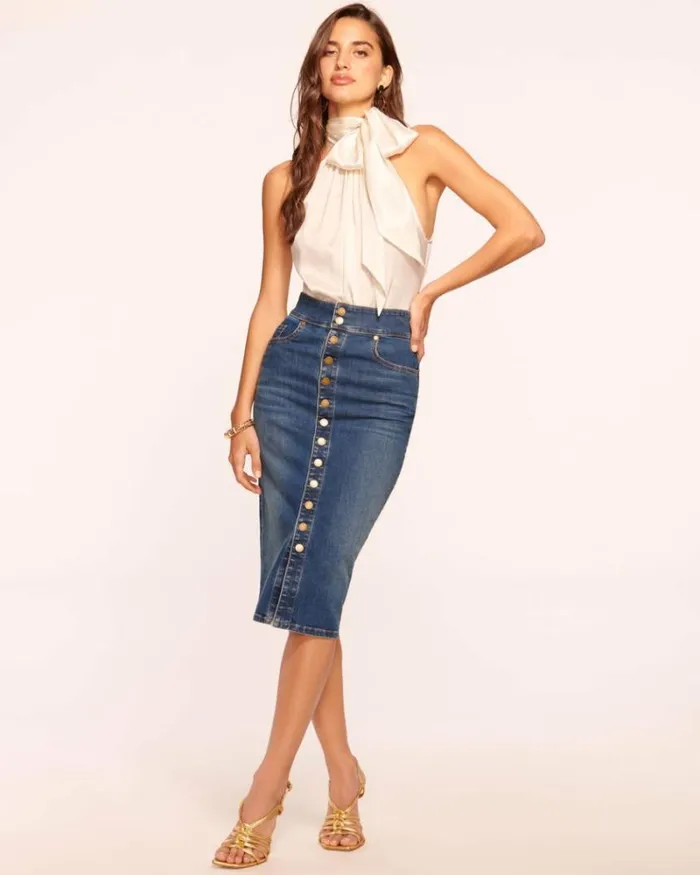 Ramy Brook Denim Women Karter High Waisted Denim Skirt Medium Wash