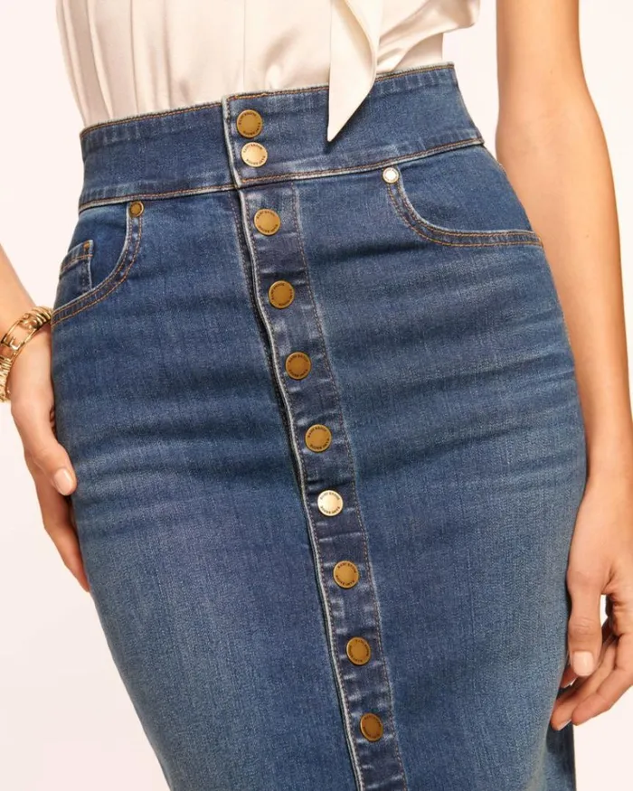 Ramy Brook Denim Women Karter High Waisted Denim Skirt Medium Wash