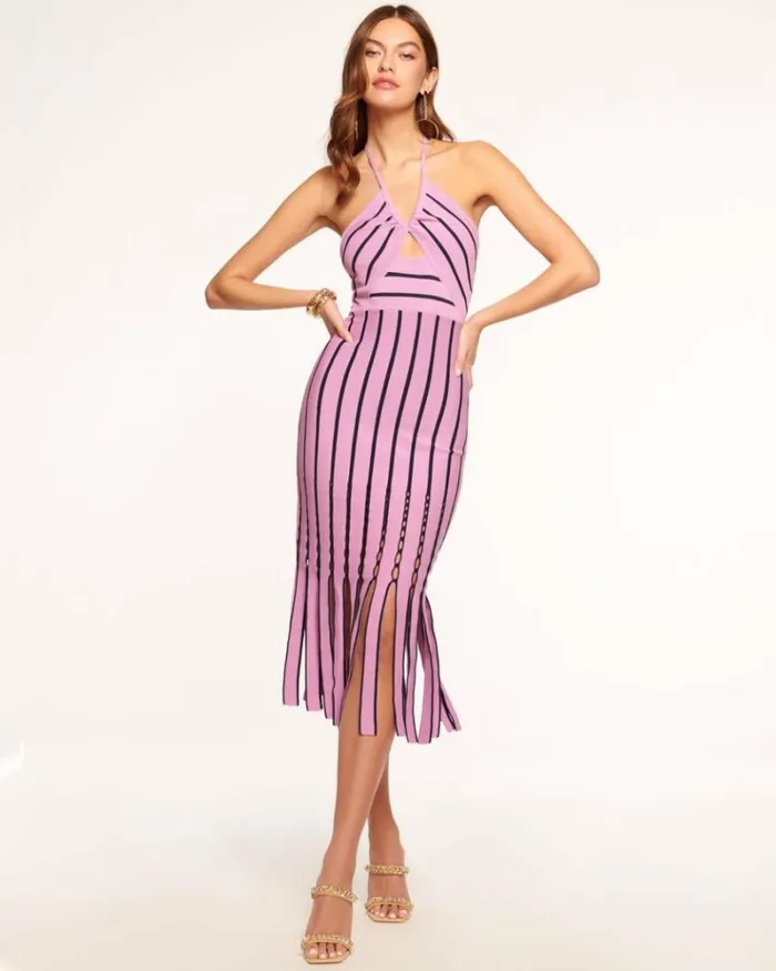 Ramy Brook Dresses Women Frida Fringe Knit Midi Dress Purple Fringe