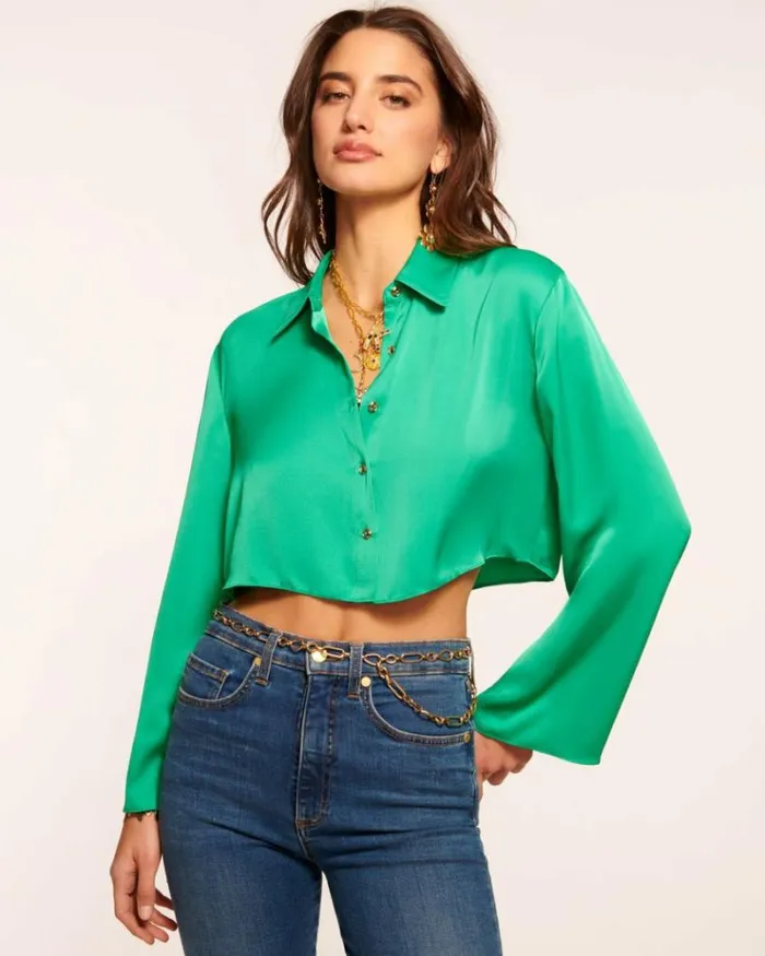 Ramy Brook Tops Women Skyla Button Down Shirt Sea Green