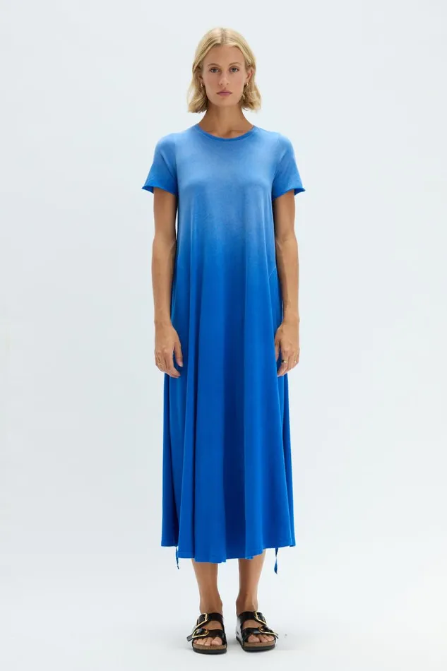 Raquel Allegra Faded Lapis Short Sleeve Drama Maxi Women Dresses