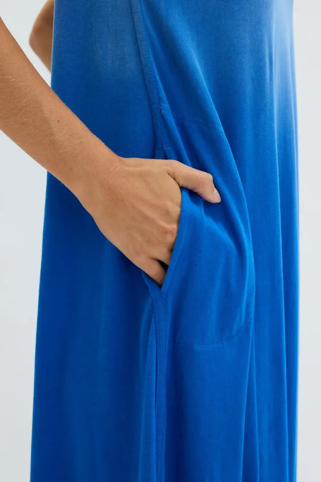 Raquel Allegra Faded Lapis Short Sleeve Drama Maxi Women Dresses