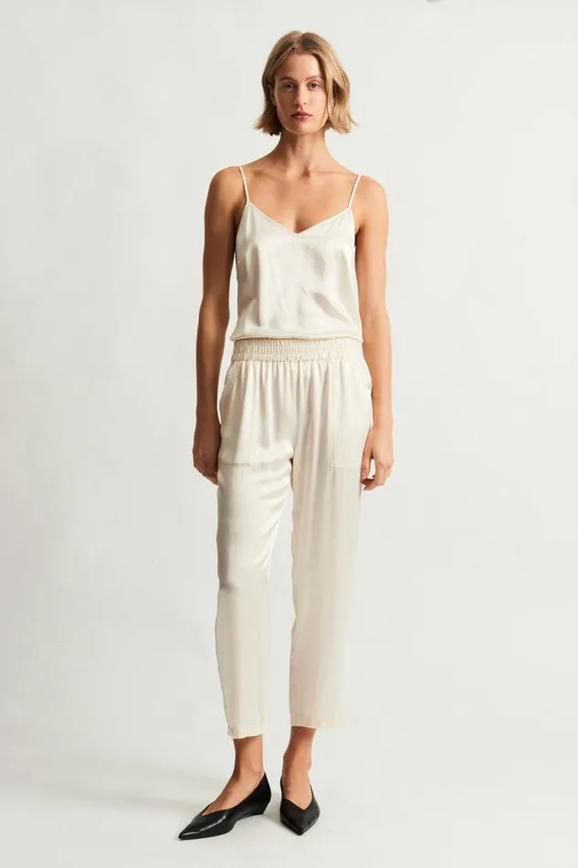 Raquel Allegra Pebble Satin Ivory Trapunto Pant Women Jackets