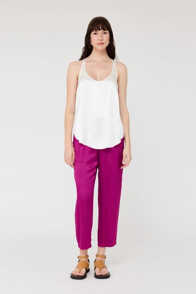 Raquel Allegra Pebble Satin Washed White Effie Tank Women Tops