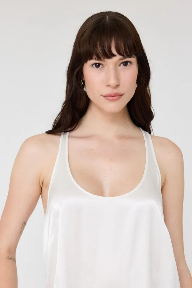 Raquel Allegra Pebble Satin Washed White Effie Tank Women Tops