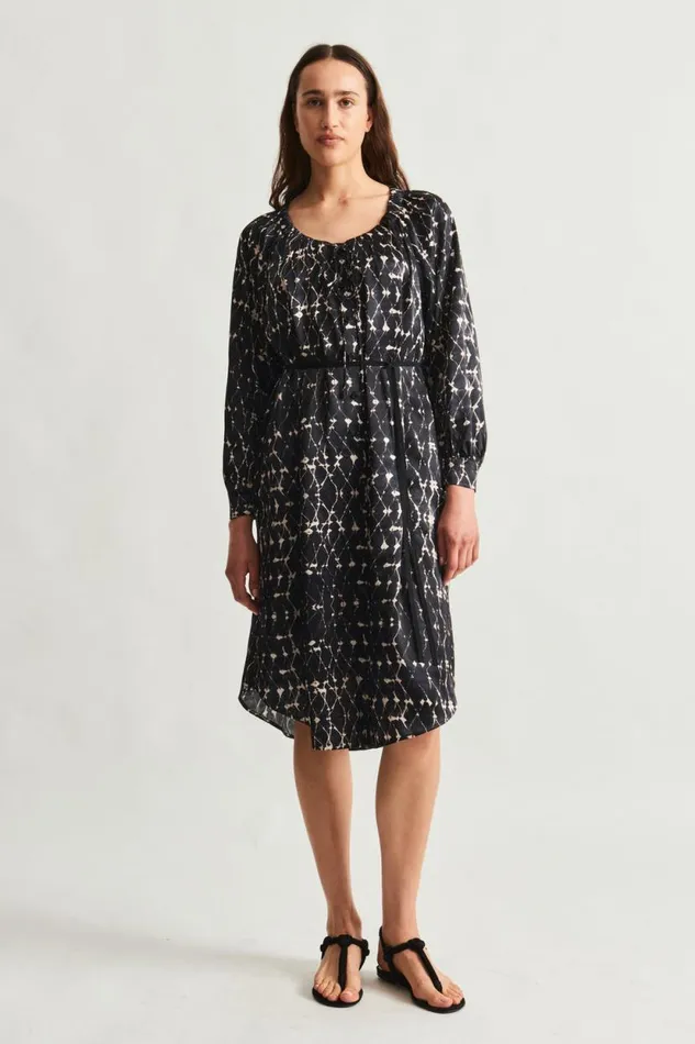 Raquel Allegra Silk Charmeuse Diamond Charcoal Masai Midi Dress Women Dresses
