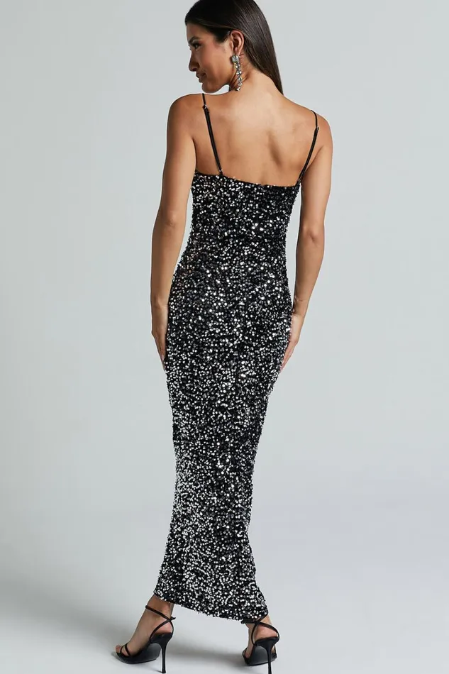 Rayner Midi Dress 8211 V Bar Sequin Bodycon Dress In Black And Silver Women Showpo Dresses