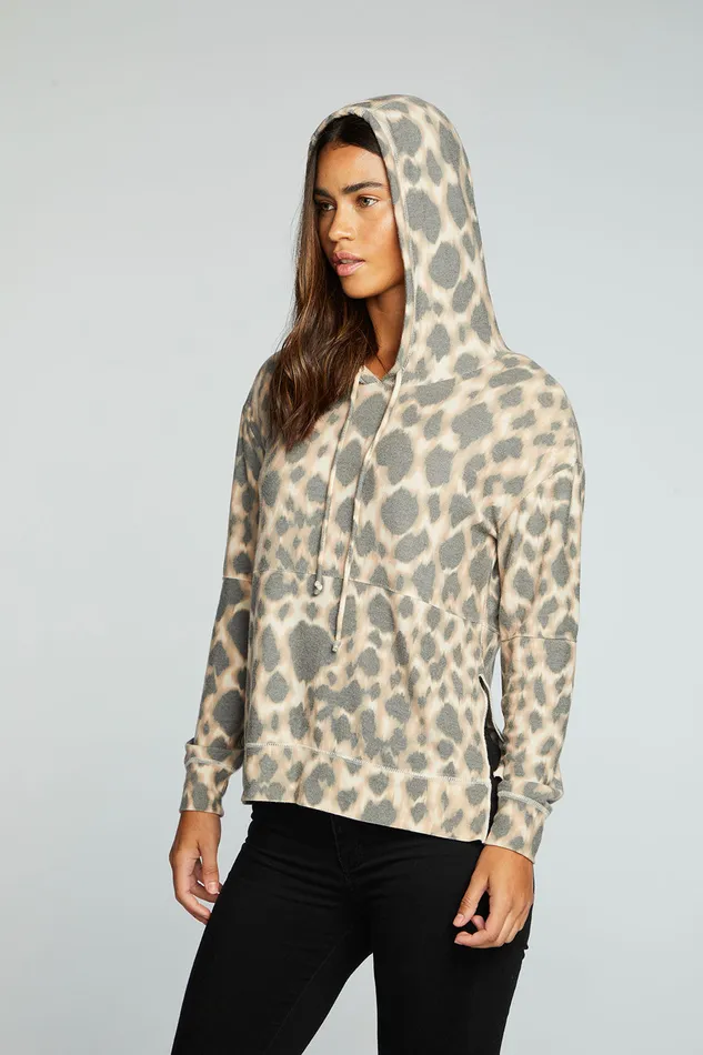 Recycled Cozy Knit Pintuck Hoodie Pullover With Side Slits Outerwear Chaser Brand Womens