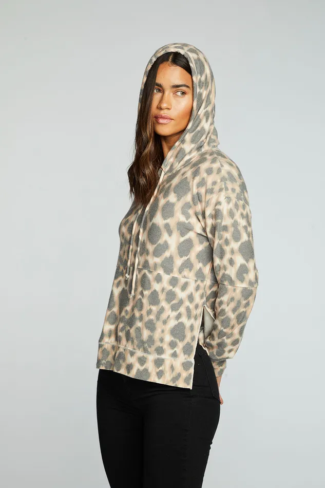 Recycled Cozy Knit Pintuck Hoodie Pullover With Side Slits Outerwear Chaser Brand Womens