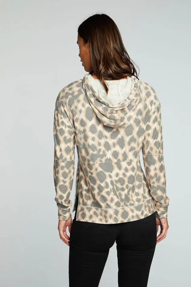 Recycled Cozy Knit Pintuck Hoodie Pullover With Side Slits Outerwear Chaser Brand Womens