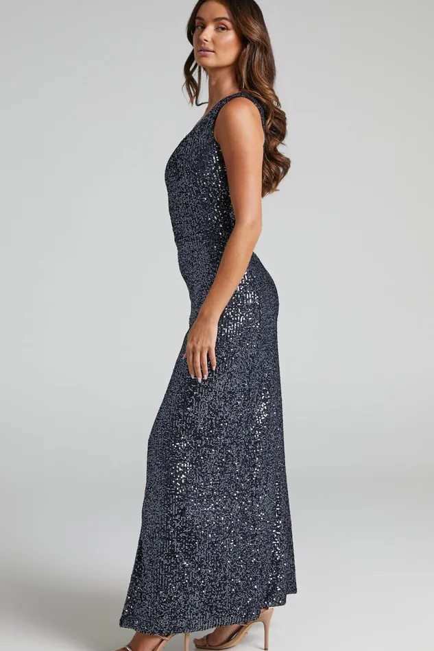 Rehyn Midi Dress 8211 One Shoulder Asymmetric Cut Out Sequin Dress In Black Women Showpo Curve Clothes