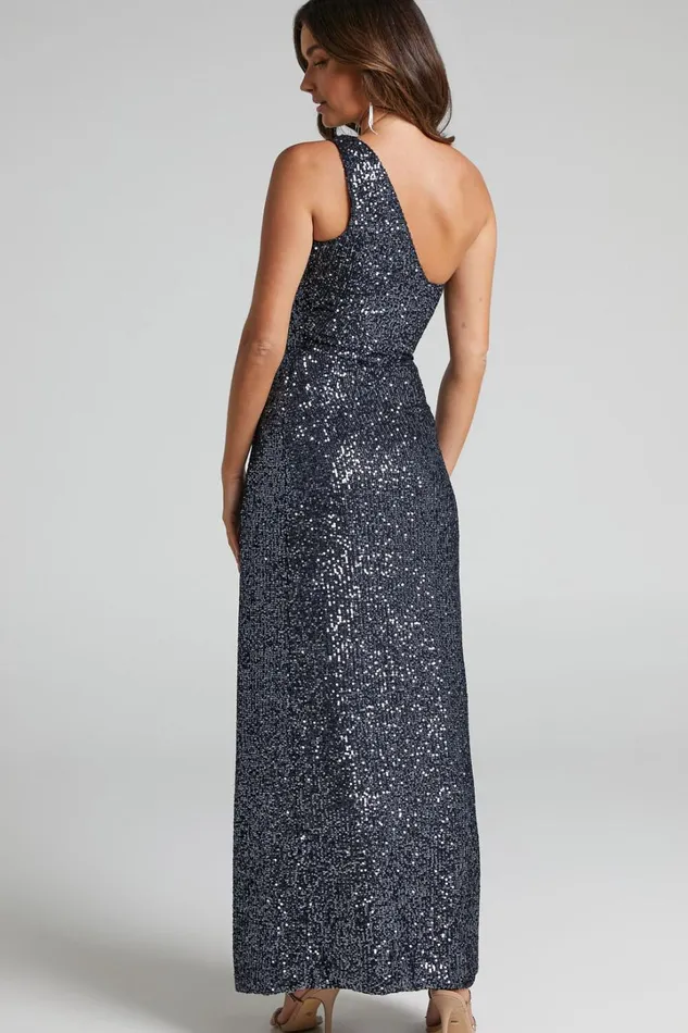 Rehyn Midi Dress 8211 One Shoulder Asymmetric Cut Out Sequin Dress In Black Women Showpo Curve Clothes