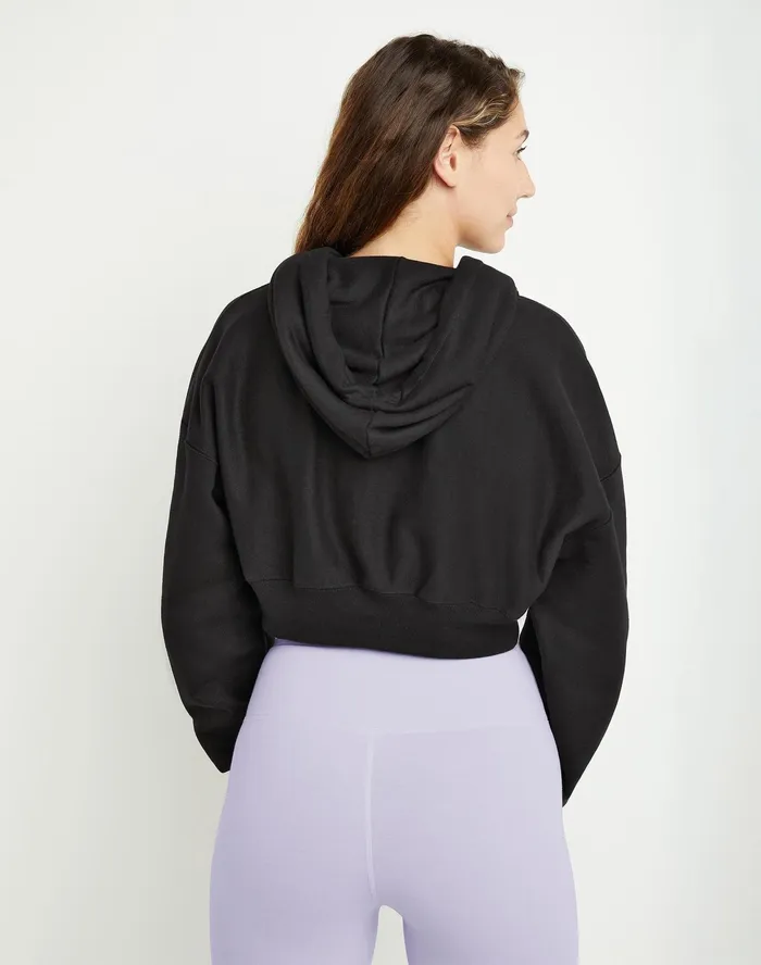 Reverse Weave Cropped Hoodie C Logo Black Women Champion Hoodies and Sweatshirts