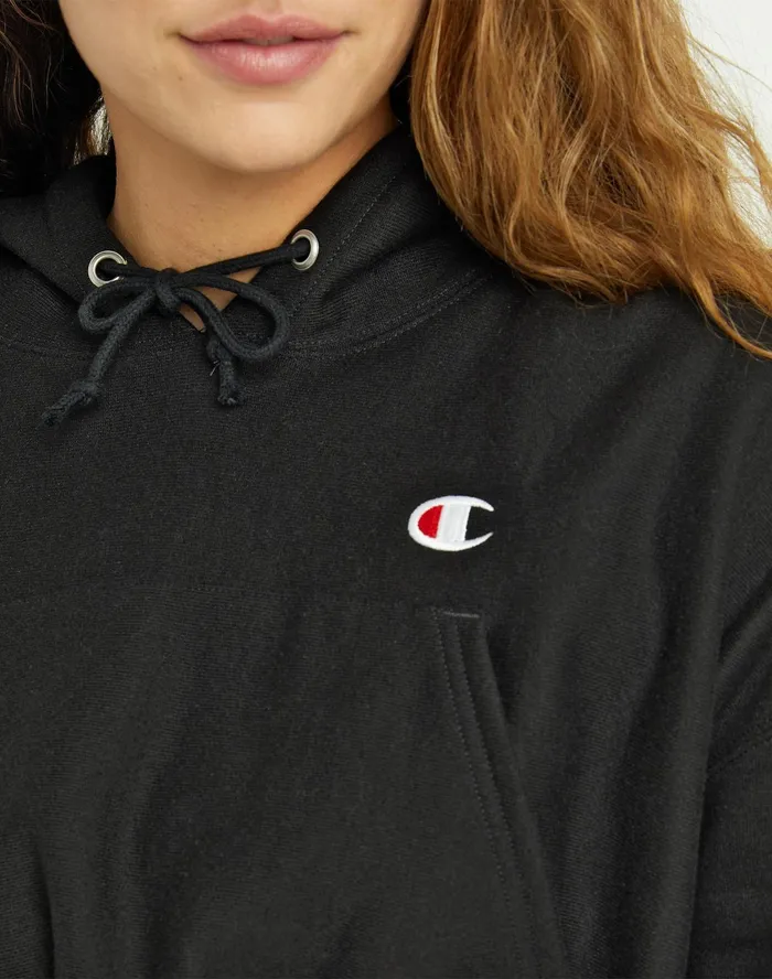 Reverse Weave Cropped Hoodie C Logo Black Women Champion Hoodies and Sweatshirts