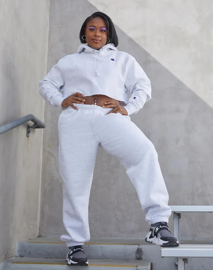 Reverse Weave CutOff Cropped Hoodie C Logo Black Women Champion Hoodies and Sweatshirts