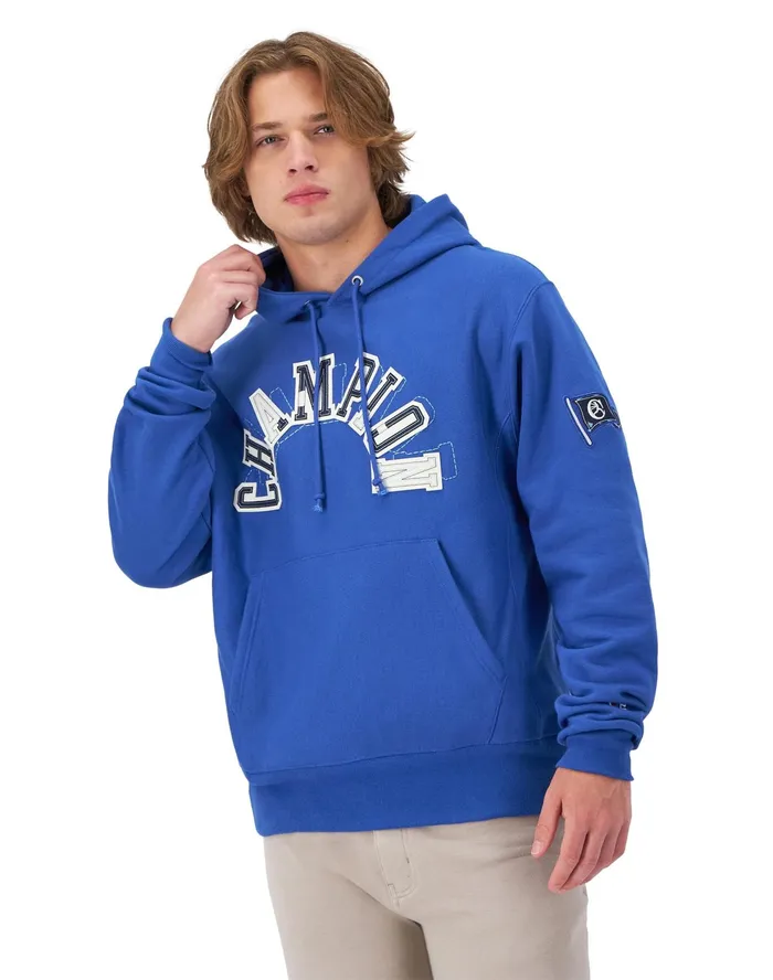 Reverse Weave Hoodie Arch Logo Steel Blue Ink Men Champion Hoodies and Sweatshirts