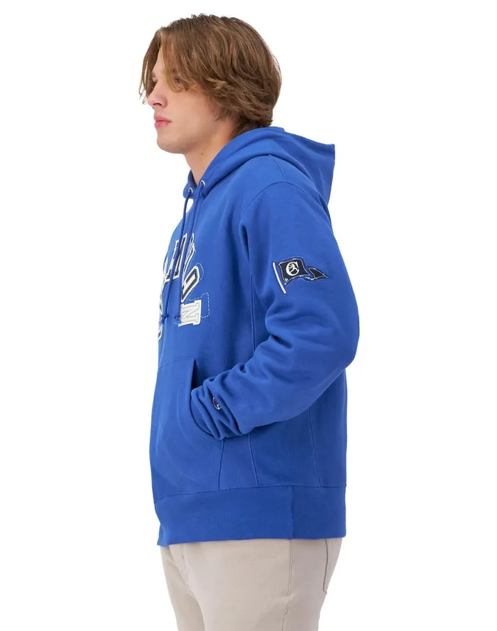 Reverse Weave Hoodie Arch Logo Steel Blue Ink Men Champion Hoodies and Sweatshirts