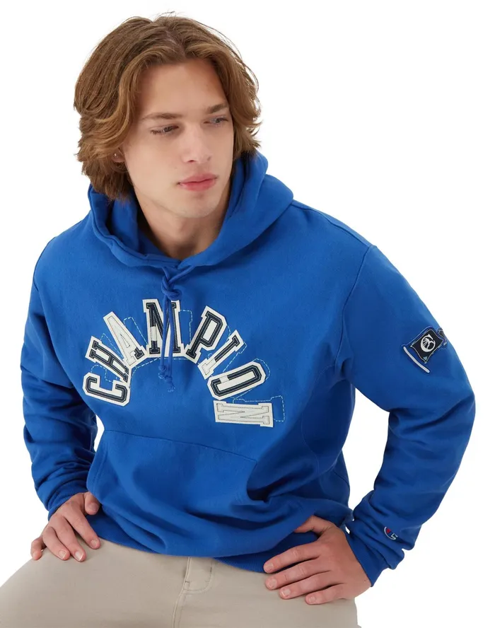 Reverse Weave Hoodie Arch Logo Steel Blue Ink Men Champion Hoodies and Sweatshirts